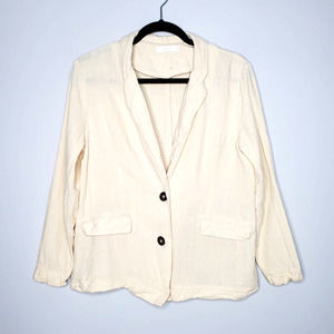 LUSH Cream Two-Button Long Sleeve Linen Blend Blazer Jacket Sz Small S